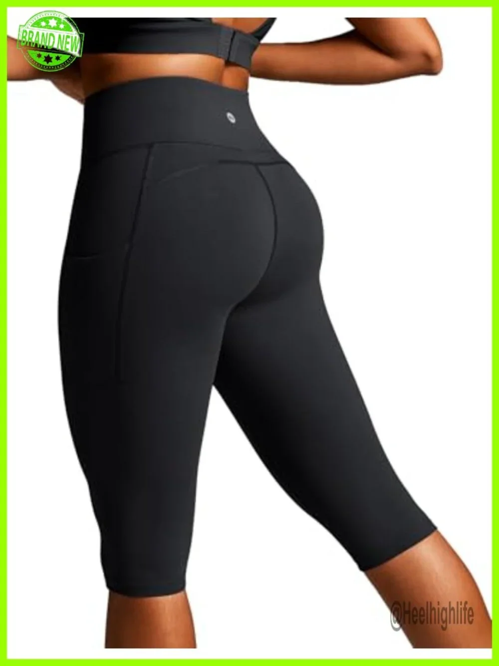 Women's Capri Leggings High Waisted Knee Length with Pockets 4-Way Stretch